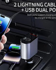 4 IN 1 Retractable Car Charger USB Type C And IOS Cable