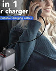 4 IN 1 Retractable Car Charger USB Type C And IOS Cable