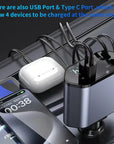 4 IN 1 Retractable Car Charger USB Type C And IOS Cable