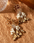 Traditional Lantern Pearl Tassel Earrings