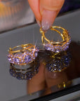 Zircon Purple Diamond Huggie Earrings