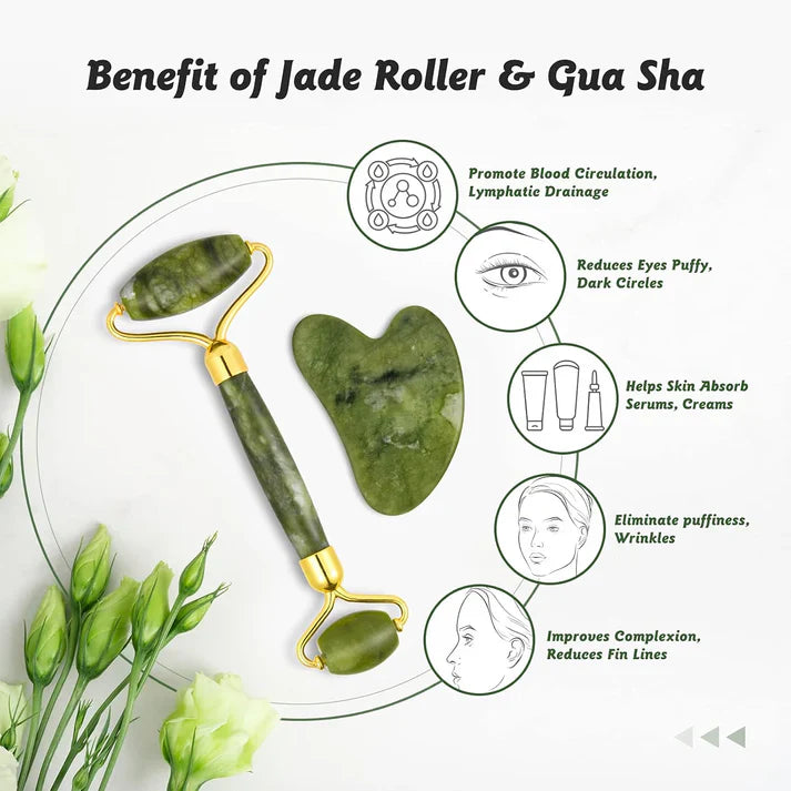 Facial Beauty - Pack Of Jade Face Roller &amp; Gua Sha