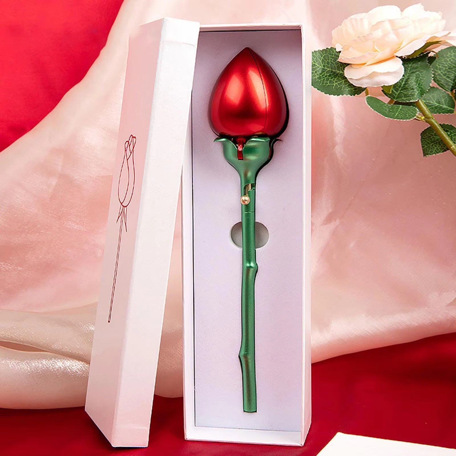 Romantic Decorative Jewelry Ring Holder Red Rose Flower