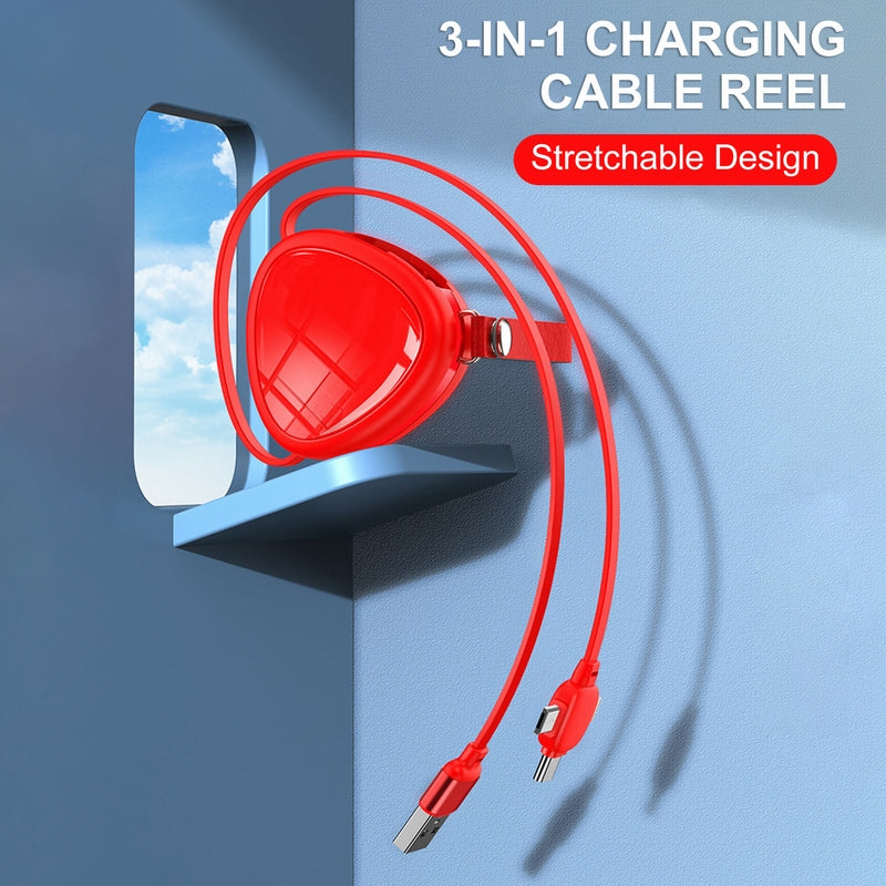 3 in 1 Retractable usb cable charger and mobile holder