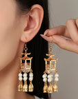Traditional Lantern Pearl Tassel Earrings