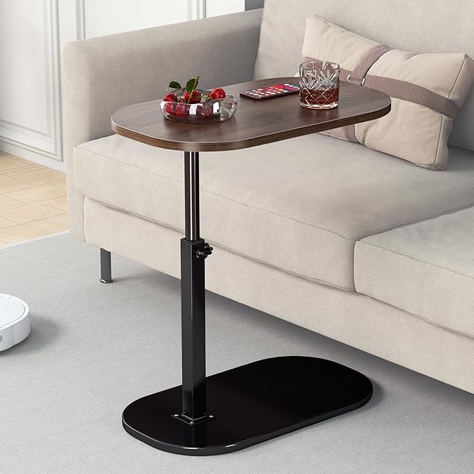 C Shaped Side Table, Adjustable Height C Shaped End Table, 360°Swivel Couch Side Table