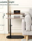 C Shaped Side Table, Adjustable Height C Shaped End Table, 360°Swivel Couch Side Table