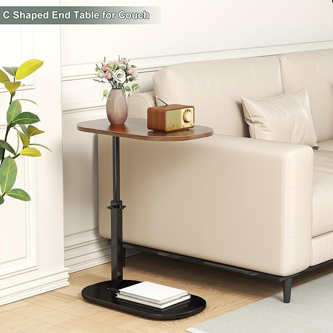 C Shaped Side Table, Adjustable Height C Shaped End Table, 360°Swivel Couch Side Table