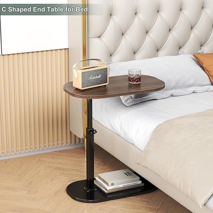 C Shaped Side Table, Adjustable Height C Shaped End Table, 360°Swivel Couch Side Table