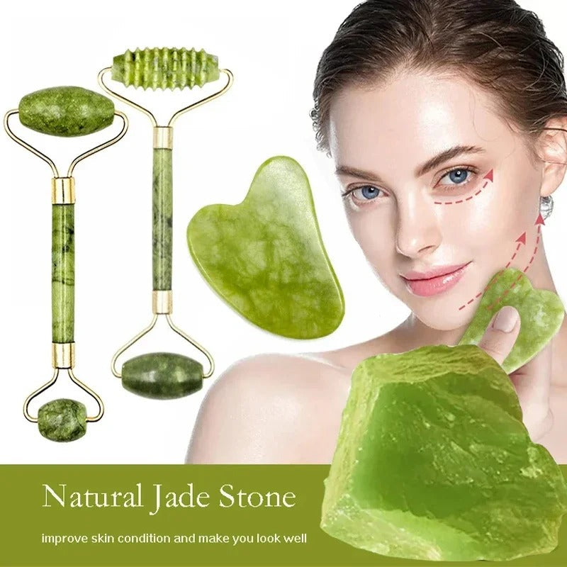 Facial Beauty - Pack Of Jade Face Roller &amp; Gua Sha