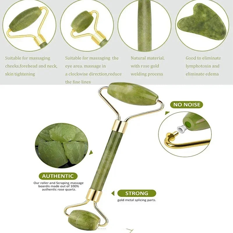 Facial Beauty - Pack Of Jade Face Roller &amp; Gua Sha